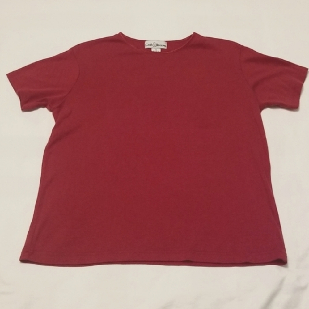 Red Croft & Borrow Short-Sleeve Top w Satiny Neckline Size S